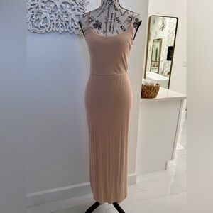 Lulu's Ribbed Open Back Cream Maxi Dress